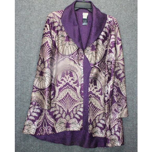 Chicos 2 US 12 Travelers Open Front Cardigan Purple Crinkle Texture - Picture 1 of 4